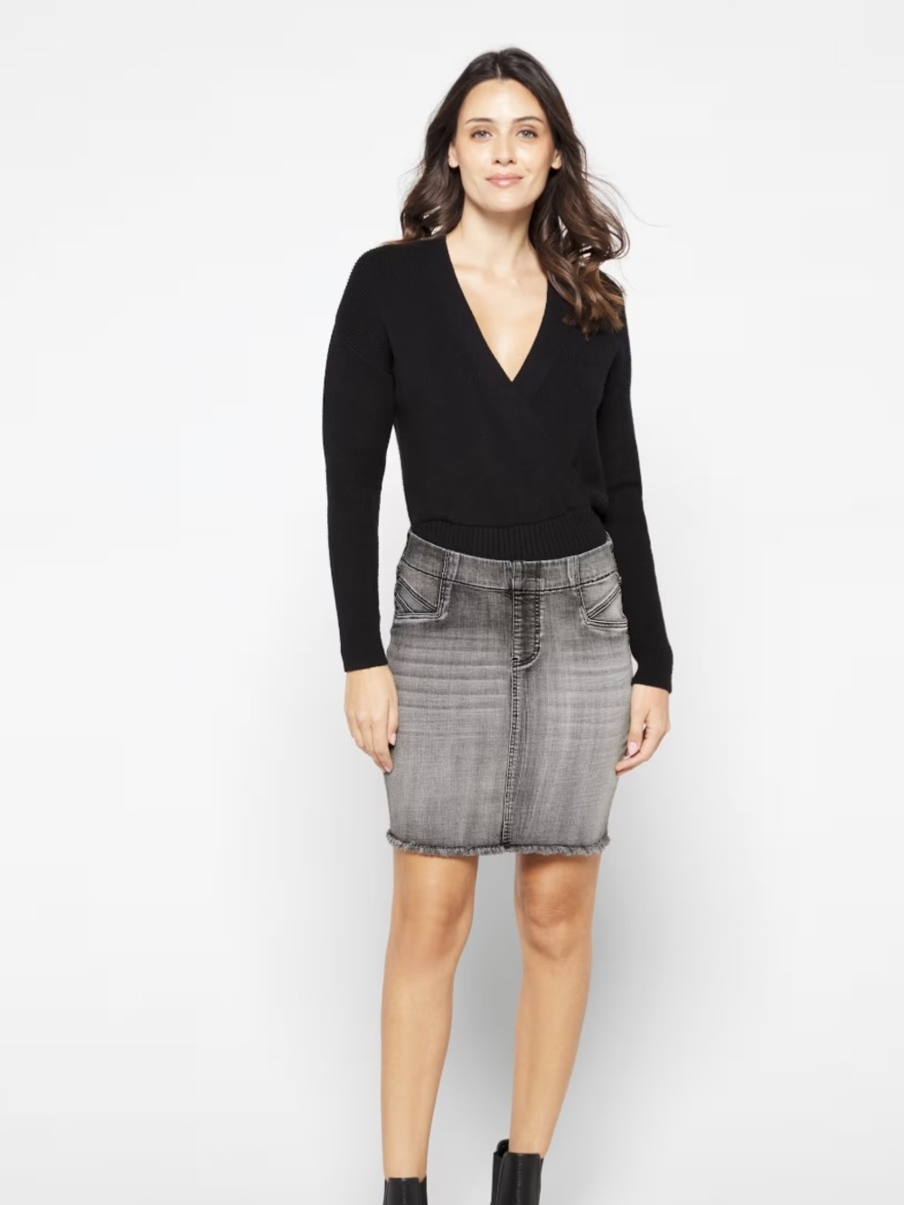 Liverpool Gray Washed Stretchy Denim Pencil Skirt 17" Length